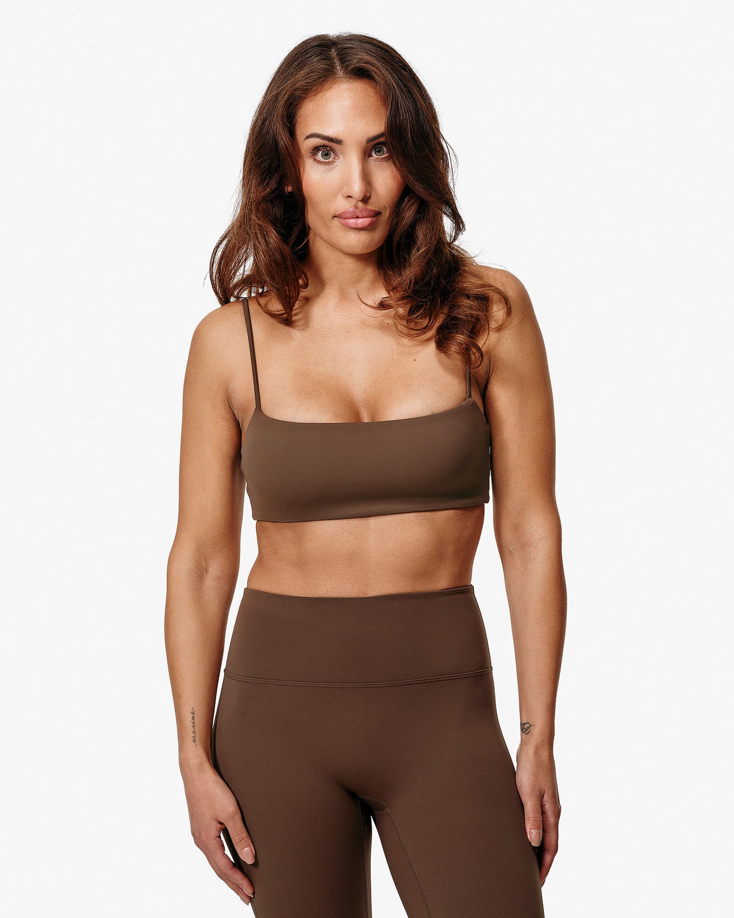 Essence Tess Sports Bra, Brown, Front Side.