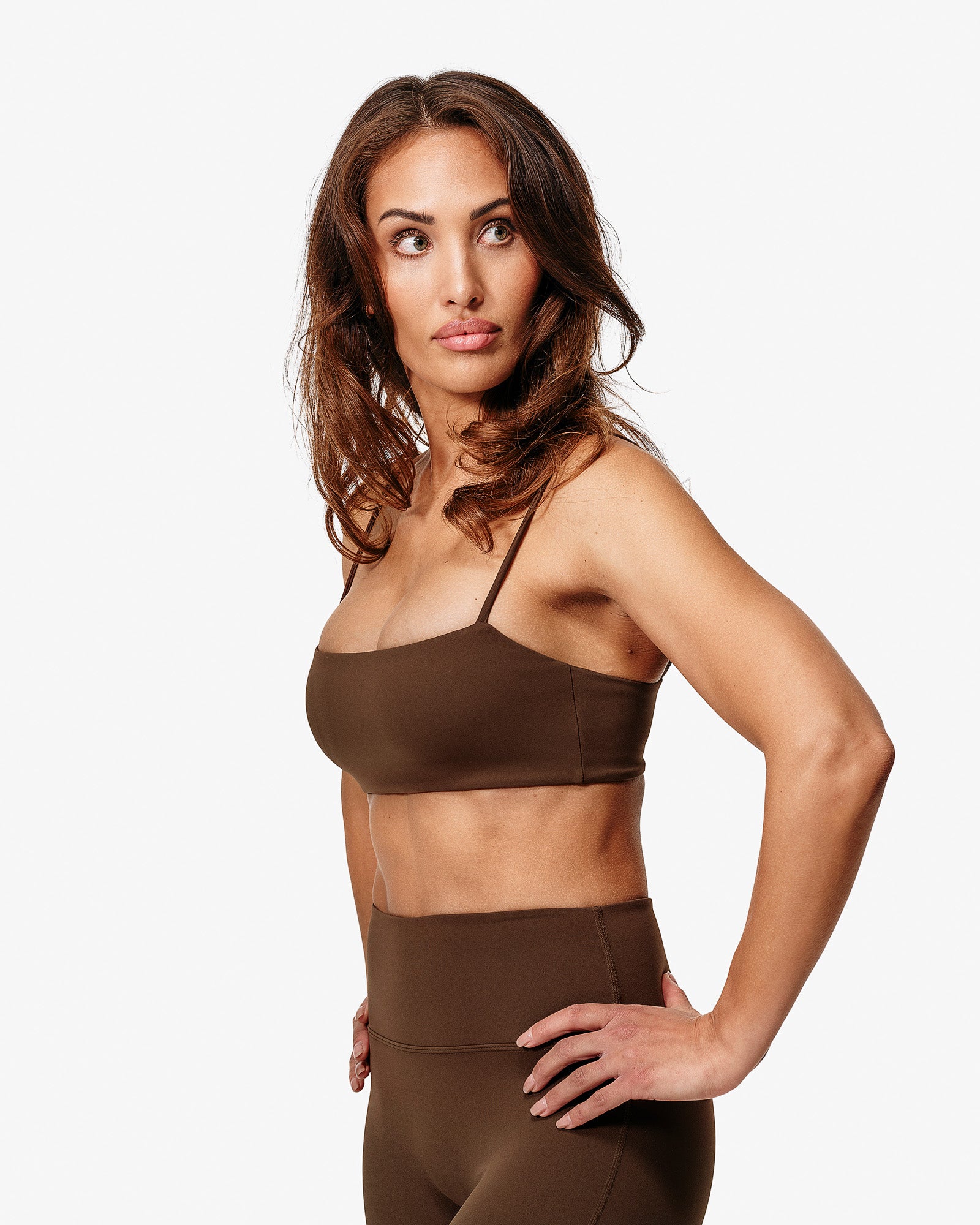 Essence Tess Sports Bra, Brown, From The Side.