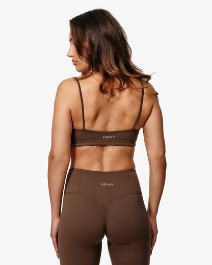 Essence Tess Sports Bra, Brown, Back Side.