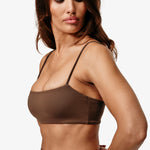 Essence Tess Sports Bra, Brown, Close-Up.
